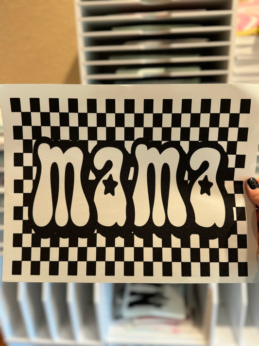 Single Color Screen Print - Mama (Checkered Stars)